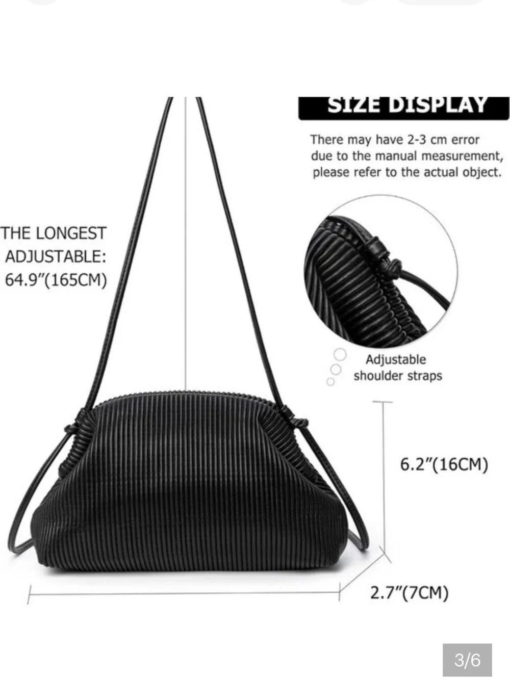 KingTo Black Ribbed Vegan Leather Cloud Crossbody Bag